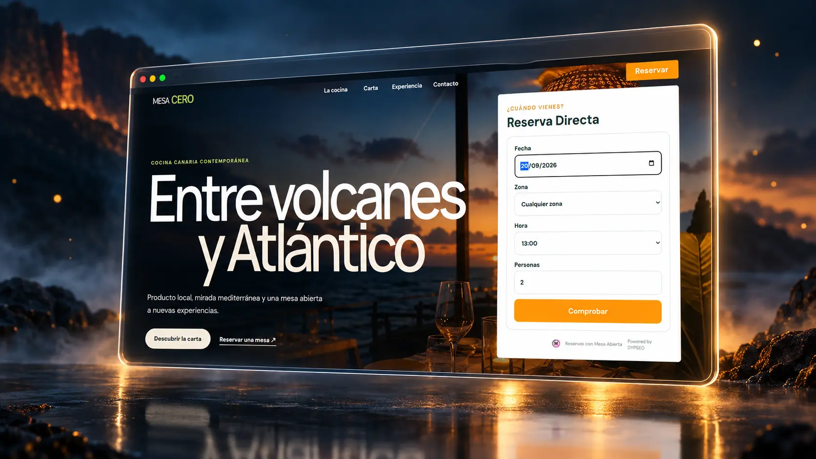 Mesa-Abierta integrado en una web de restaurante